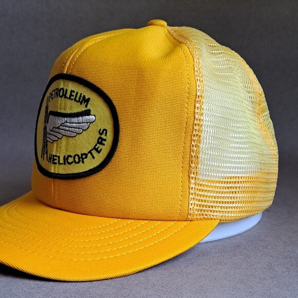 VINTAGE Petroleum Helicopters Patch USED Hat (Yellow, Snapback, Made In USA) - Picture 2 of 9